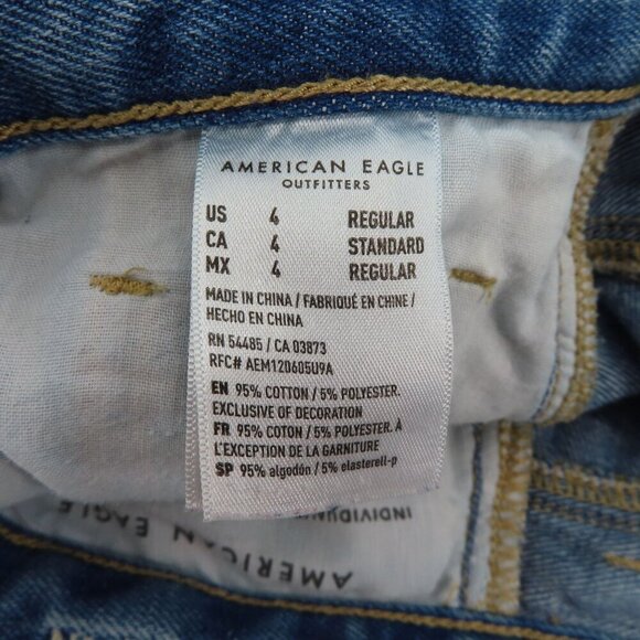 American Eagle Womens 4 Mom Jeans Blue Distressed Destroyed Denim Pants Cotton - Picture 11 of 14